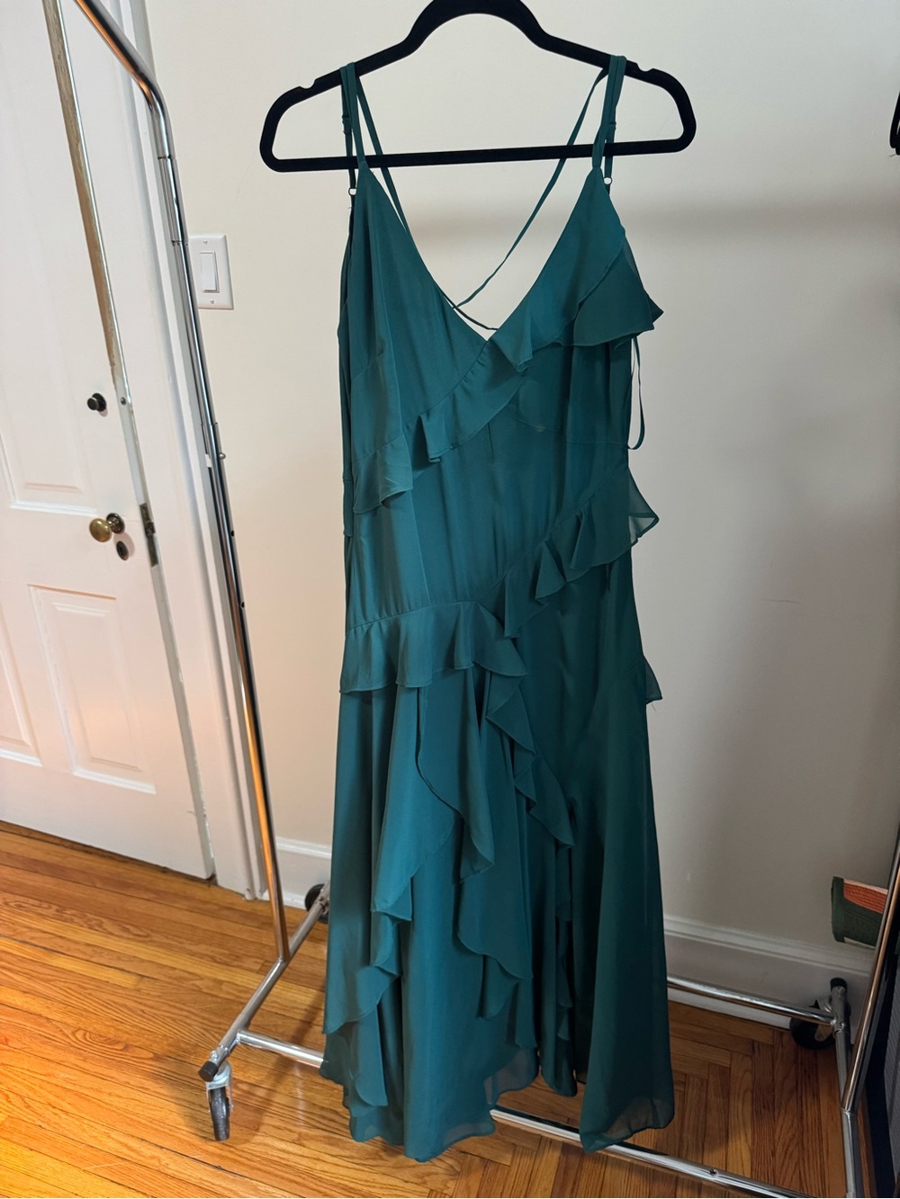 Green Ruffle V-Neck Maxi Slip Dress